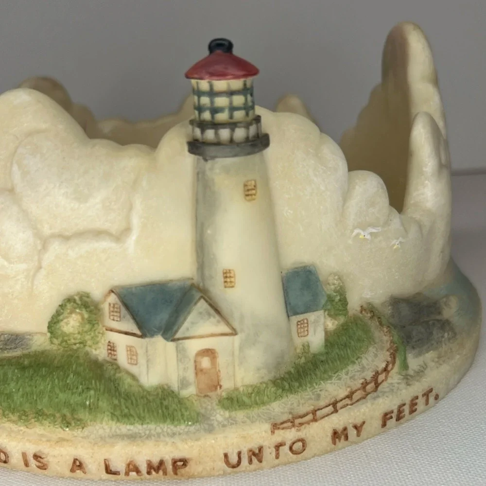 Religious Lighthouse Candle Holder Thy Word Is A Lamp Unto My Feet Resin Base